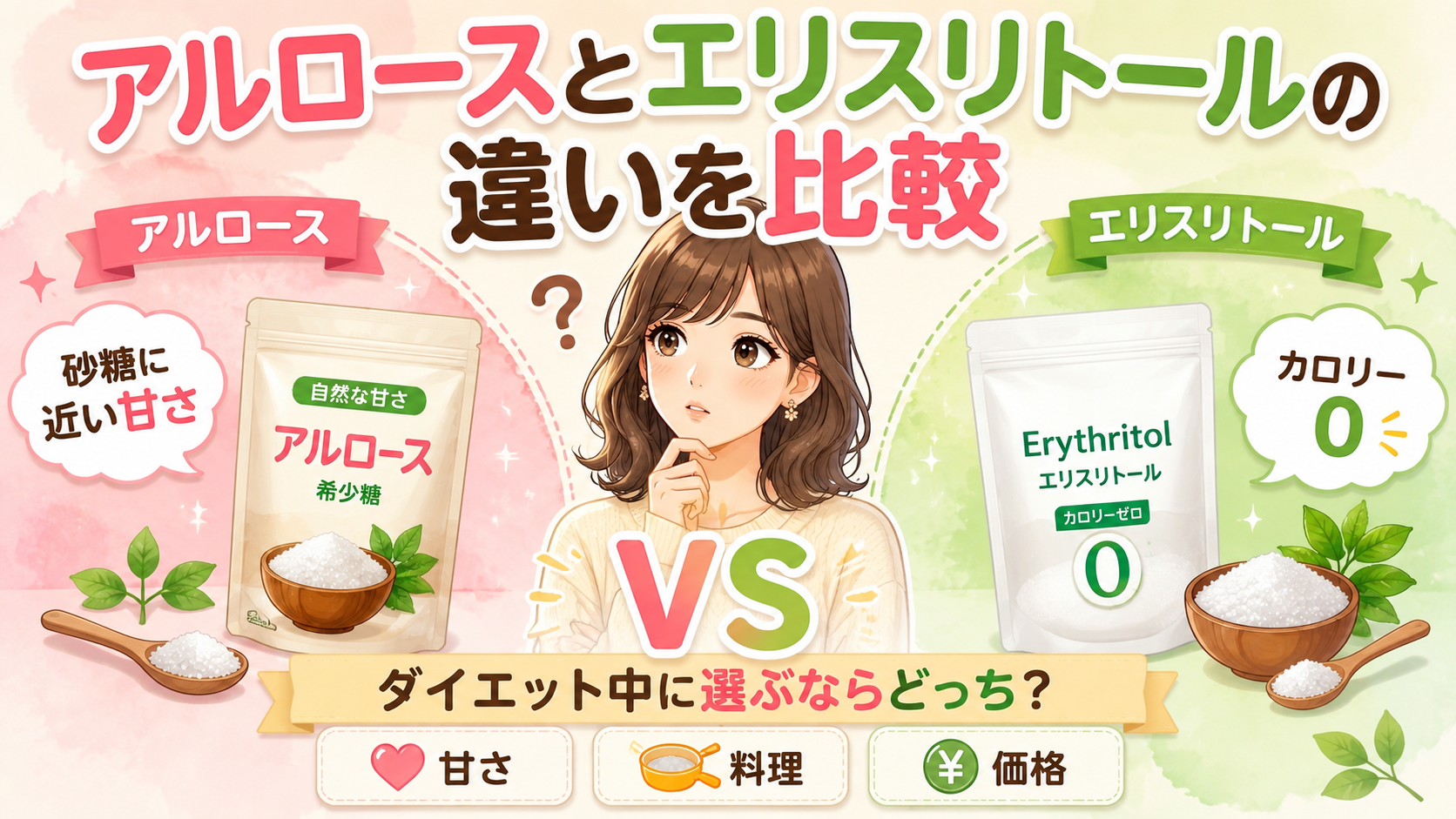 アルロースとエリスリトールの違いを比較｜ダイエット中に選ぶならどっち？