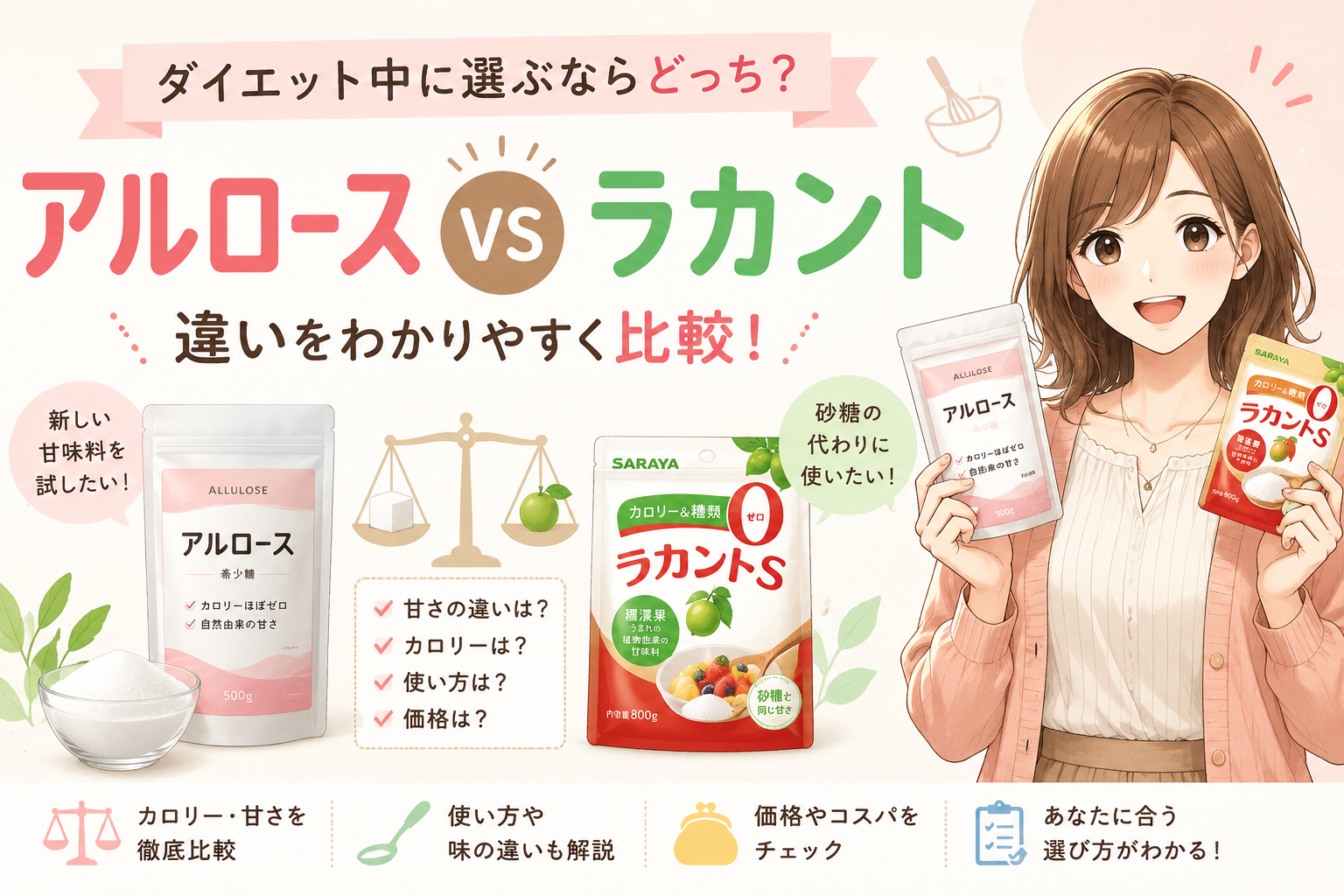 アルロースとラカントの違いを比較｜ダイエット中に選ぶならどっち？