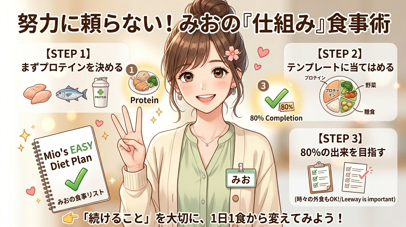 努力に頼らない！みおの「仕組み」食事術