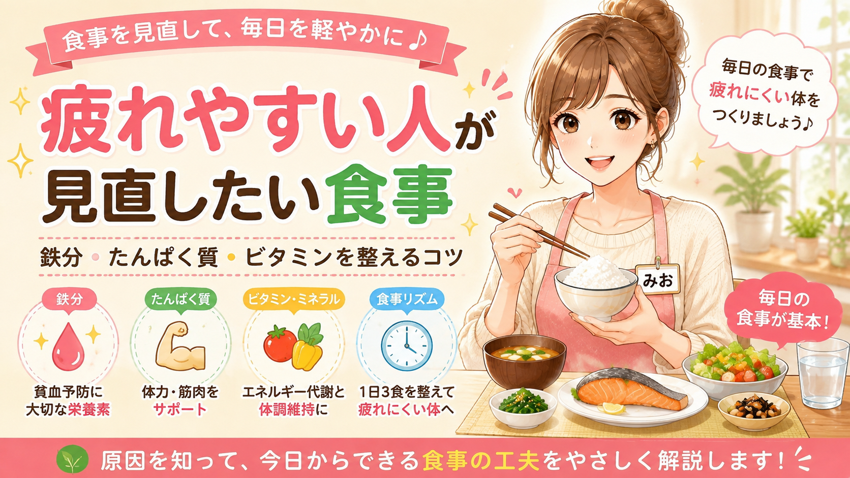 疲れやすい人が見直したい食事を紹介する記事のアイキャッチ