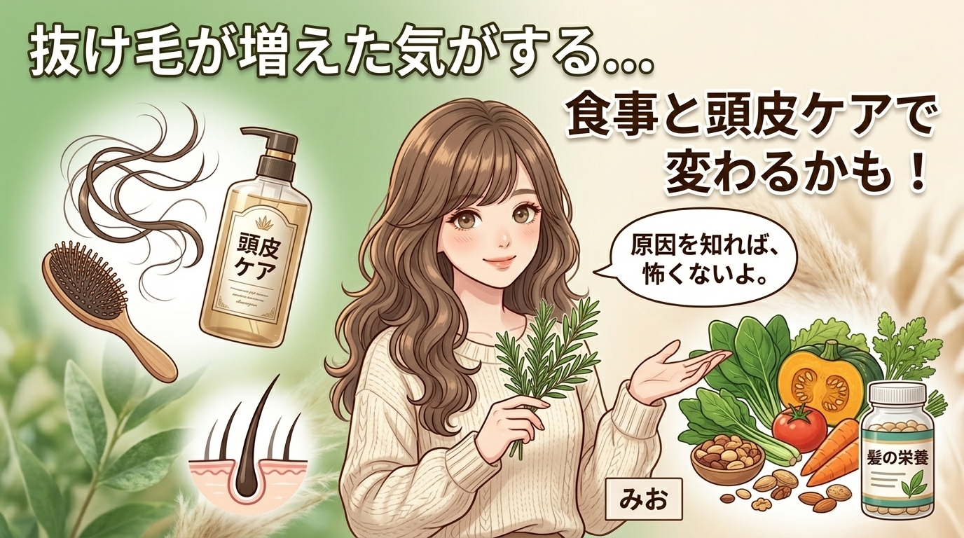 抜け毛が増えた気がする女性へ｜原因と食事・頭皮ケアの見直し方を整理
