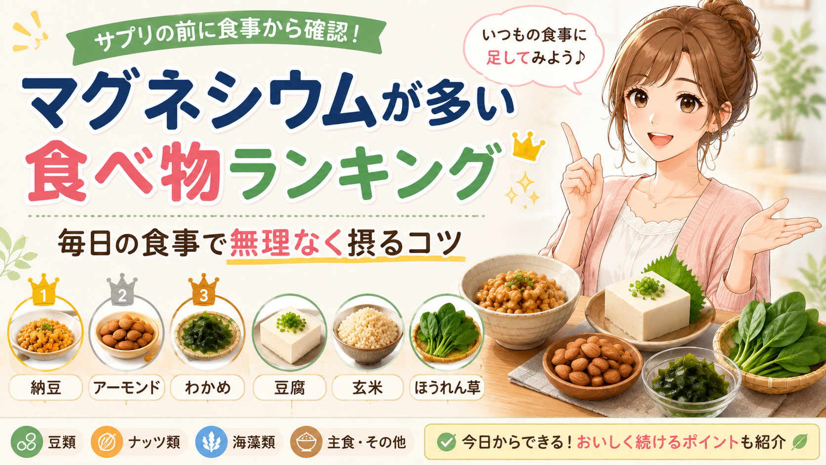 マグネシウムが多い食べ物ランキングと毎日の食事で摂るコツ