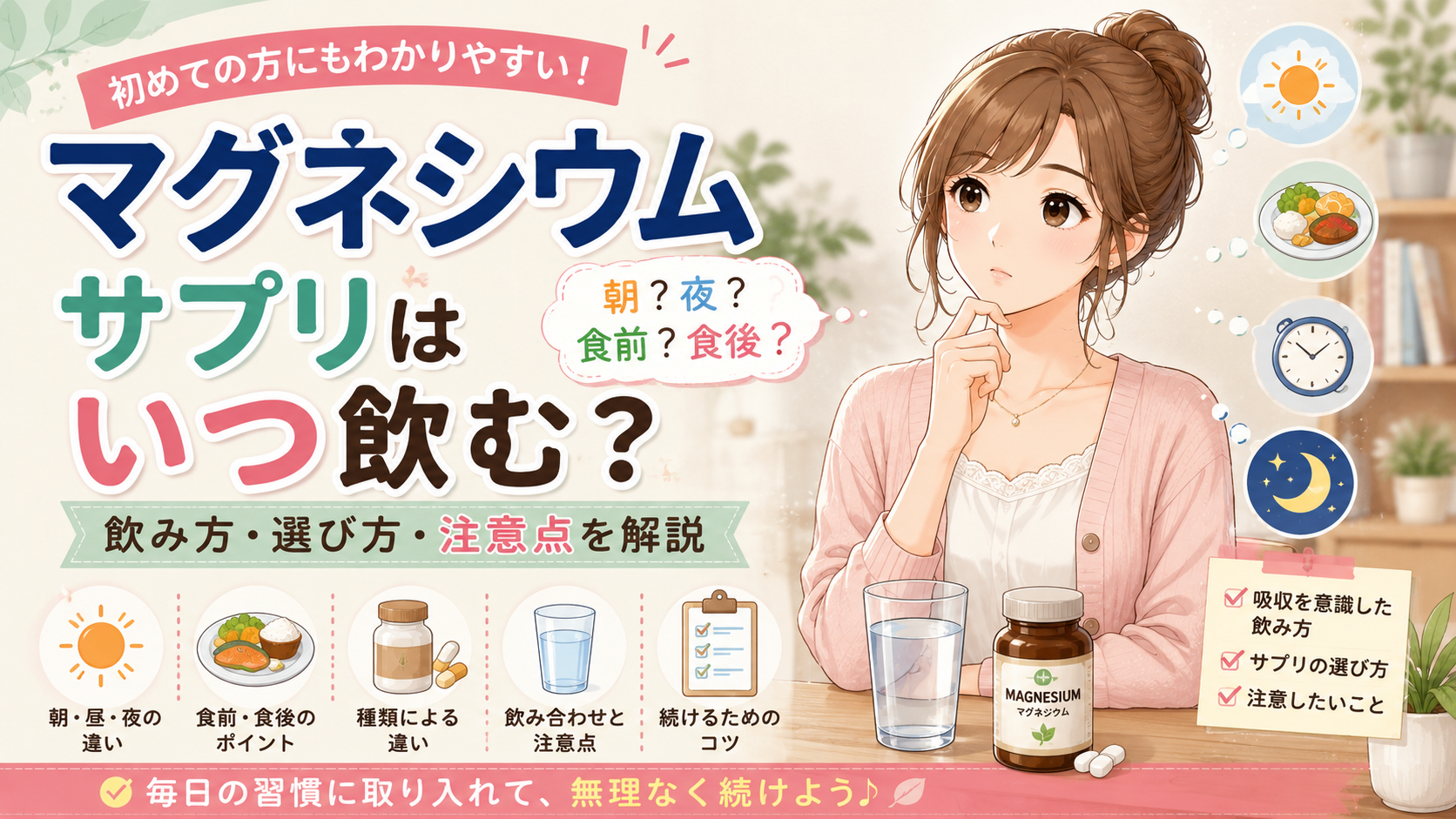マグネシウムサプリはいつ飲む？飲み方・選び方と注意点を解説