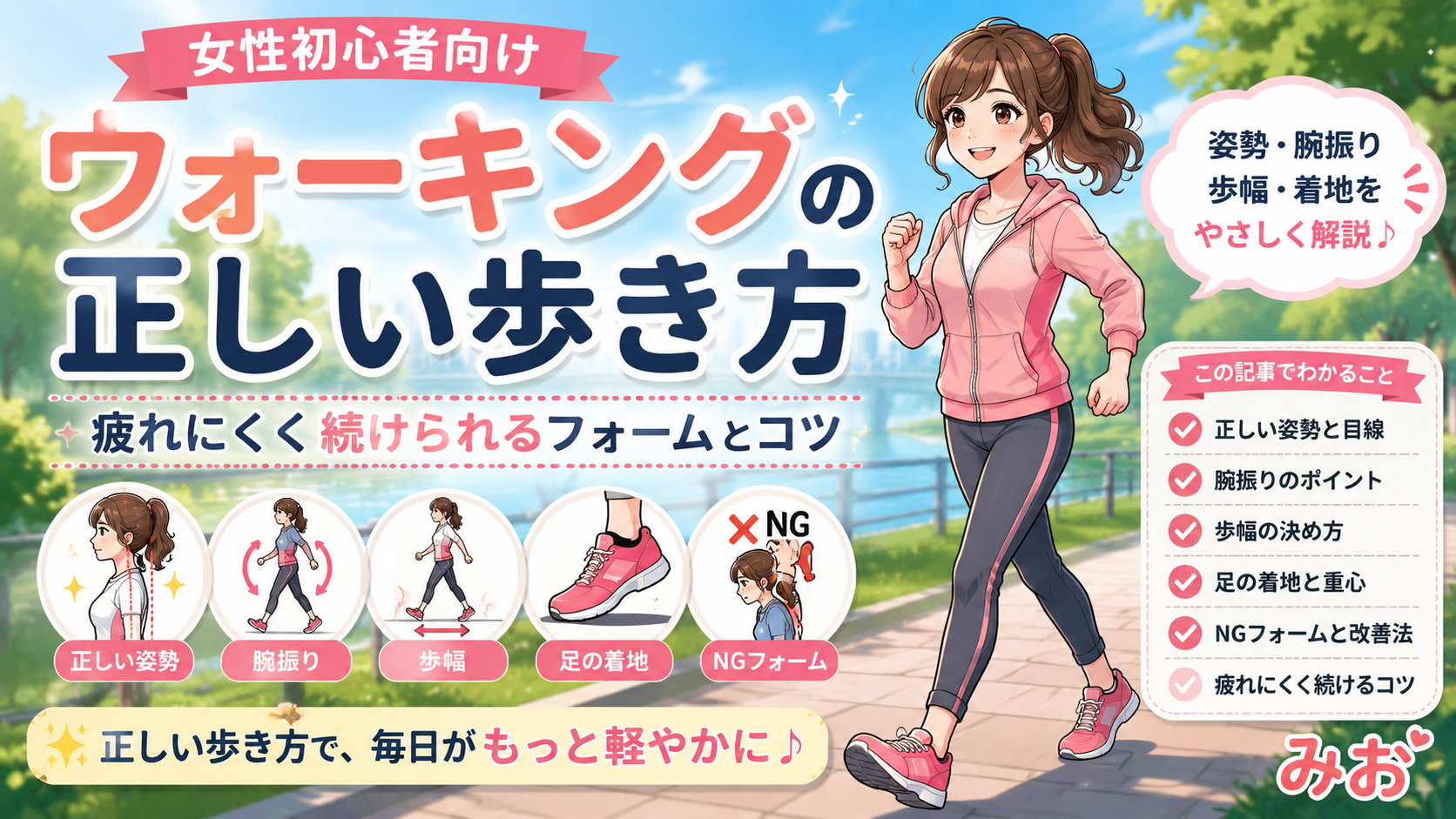 ウォーキングの正しい歩き方を女性初心者向けに解説するアイキャッチ