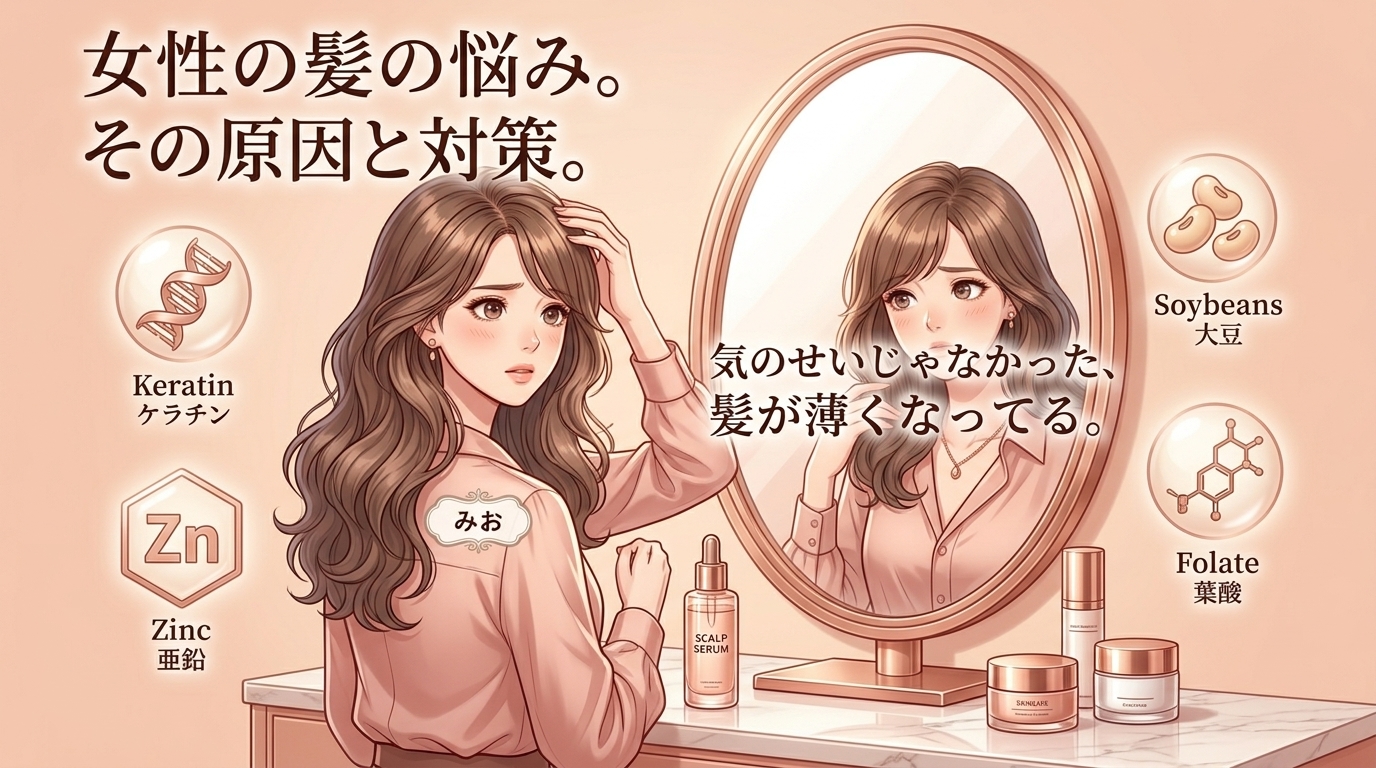 女性の髪が細くなる・抜ける原因と対策｜食事とサプリで改善できる？